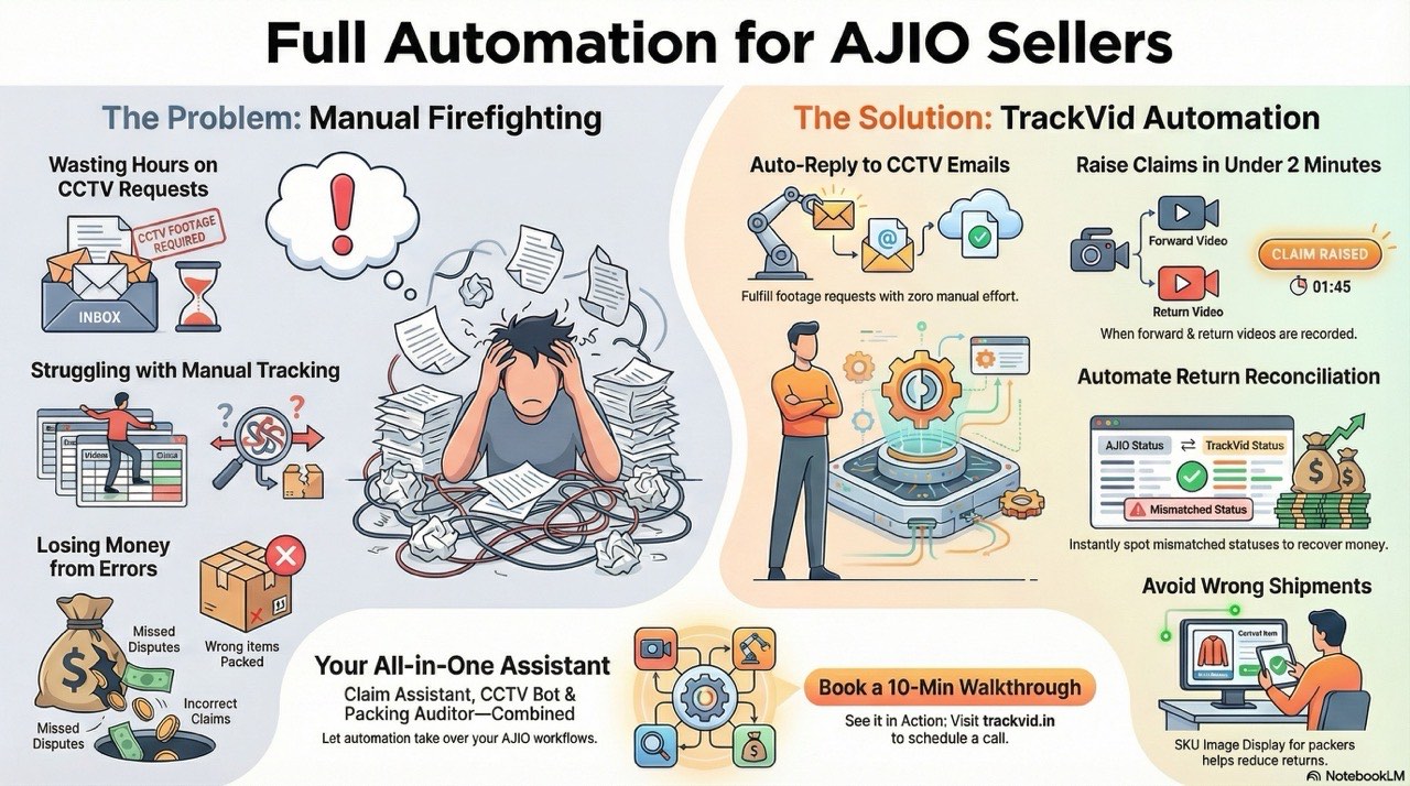 Sick of AJIO Claims? Automate CCTV Replies & Return Reconciliation with TrackVid